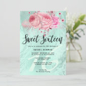 Elegant bloemmint groene glitter zoet zestien kaart (Staand voorkant)