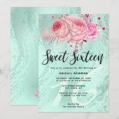 Elegant bloemmint groene glitter zoet zestien kaart (Voorkant / Achterkant)