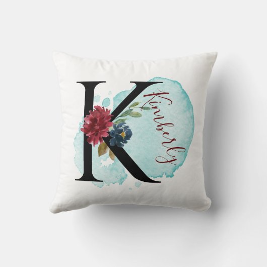 Elegant Bloemmonogram K Gepersonaliseerde naam Kussen (Achterkant)