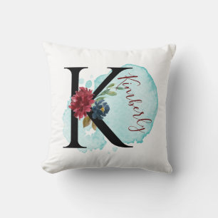 Elegant Bloemmonogram K Gepersonaliseerde naam Kussen