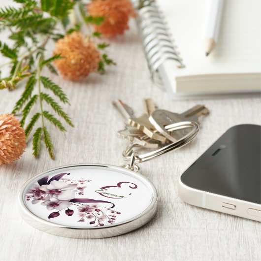 Elegant bloemmonogram Sleutelhanger (Zijkant)