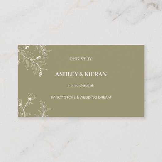 Elegant Bloemmos Groene bruiloft register, Informatiekaartje (Voorkant)