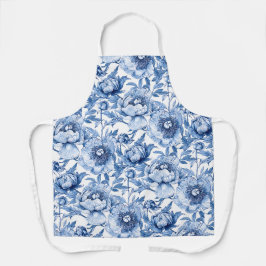 Elegant Bloemmotief Blauw en Wit Chinoiserie Schort