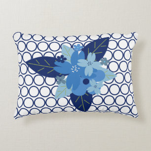 Elegant Bloemmotief Blauw Monochromatisch Ontwerp Accent Kussen