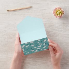 Elegant bloemmotief - Blauwgroen & wit Botanisch All In One Uitnodiging