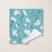Elegant bloemmotief - Blauwgroen & wit Botanisch Bad Handdoek (Wasdoekje)