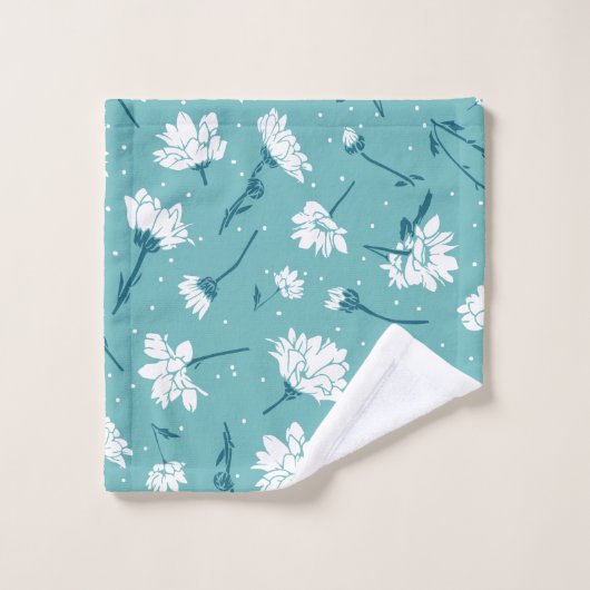 Elegant bloemmotief - Blauwgroen & wit Botanisch Bad Handdoek (Wasdoekje)
