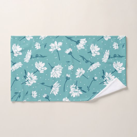 Elegant bloemmotief - Blauwgroen & wit Botanisch Bad Handdoek (Handdoek)
