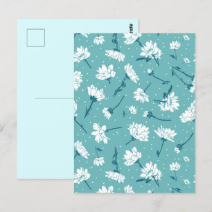 Elegant bloemmotief - Blauwgroen & wit Botanisch Briefkaart