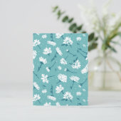 Elegant bloemmotief - Blauwgroen & wit Botanisch Briefkaart (Staand voorkant)