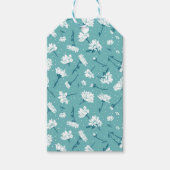 Elegant bloemmotief - Blauwgroen & wit Botanisch Cadeaulabel (Voorkant)