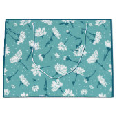 Elegant bloemmotief - Blauwgroen & wit Botanisch Groot Cadeauzakje (Voorkant)