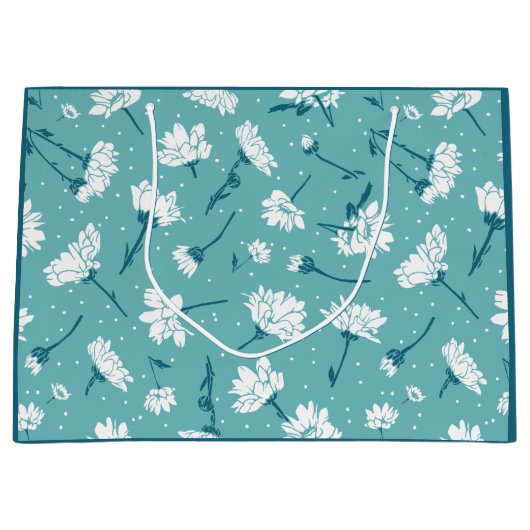 Elegant bloemmotief - Blauwgroen & wit Botanisch Groot Cadeauzakje (Voorkant)