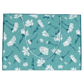 Elegant bloemmotief - Blauwgroen & wit Botanisch Groot Cadeauzakje (Achterkant)