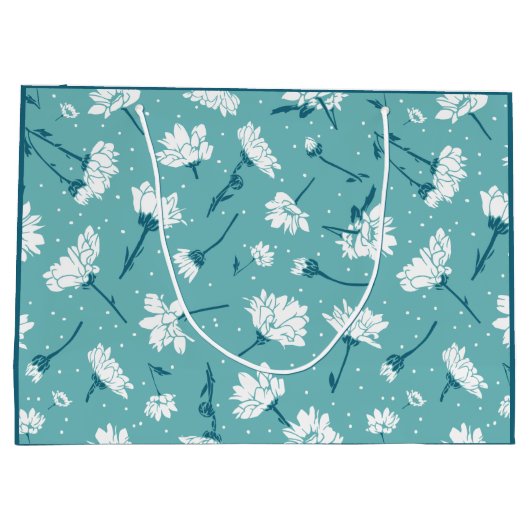 Elegant bloemmotief - Blauwgroen & wit Botanisch Groot Cadeauzakje (Achterkant)