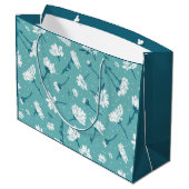 Elegant bloemmotief - Blauwgroen & wit Botanisch Groot Cadeauzakje (Achterkant Gekanteld)