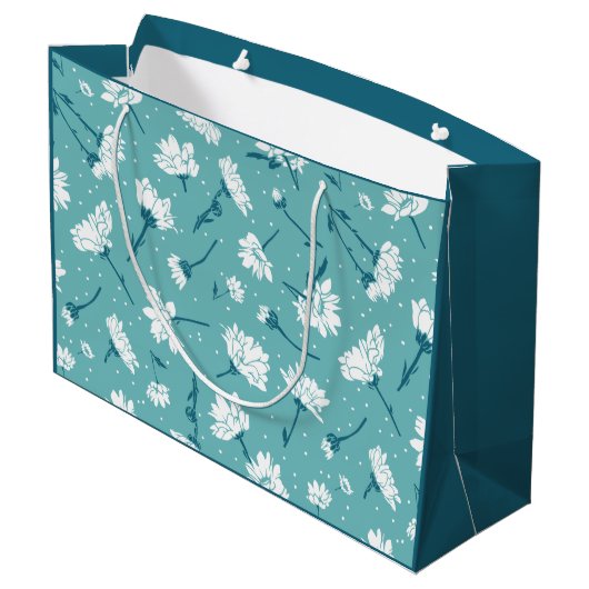 Elegant bloemmotief - Blauwgroen & wit Botanisch Groot Cadeauzakje (Achterkant Gekanteld)