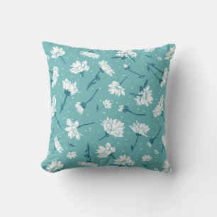 Elegant bloemmotief - Blauwgroen & wit Botanisch Kussen