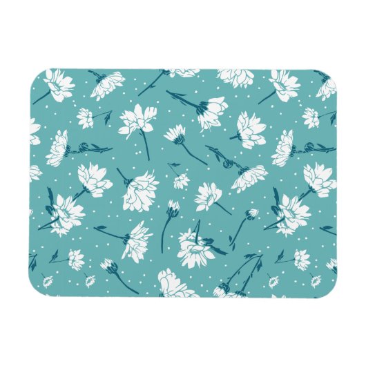 Elegant bloemmotief - Blauwgroen & wit Botanisch Magneet (Horizontaal)
