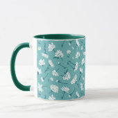Elegant bloemmotief - Blauwgroen & wit Botanisch Mok (Links)