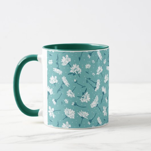 Elegant bloemmotief - Blauwgroen & wit Botanisch Mok (Links)