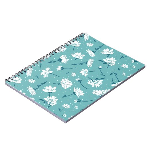 Elegant bloemmotief - Blauwgroen & wit Botanisch Notitieboek (Linkerzijde)