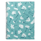 Elegant bloemmotief - Blauwgroen & wit Botanisch Notitieboek (Voorkant)