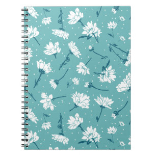 Elegant bloemmotief - Blauwgroen & wit Botanisch Notitieboek