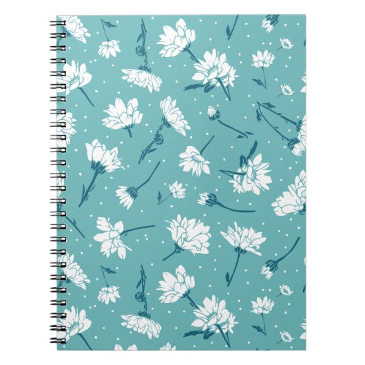 Elegant bloemmotief - Blauwgroen & wit Botanisch Notitieboek (Voorkant)