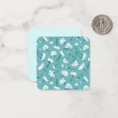 Elegant bloemmotief - Blauwgroen & wit Botanisch Notitiekaartje (Voorkant / Achterkant in situ)