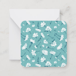 Elegant bloemmotief - Blauwgroen & wit Botanisch Notitiekaartje