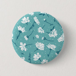Elegant bloemmotief - Blauwgroen & wit Botanisch Ronde Button 5,7 Cm