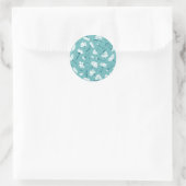 Elegant bloemmotief - Blauwgroen & wit Botanisch Ronde Sticker (Tas)