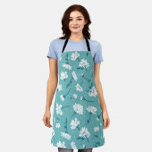 Elegant bloemmotief - Blauwgroen & wit Botanisch Schort (Gedragen)