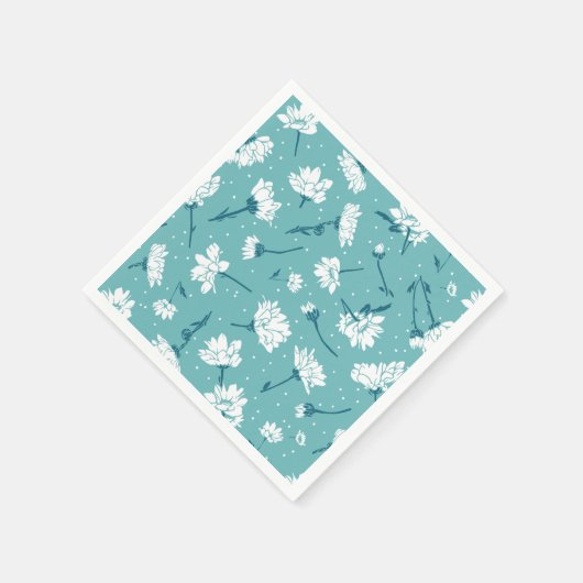 Elegant bloemmotief - Blauwgroen & wit Botanisch Servet (Hoek)