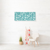 Elegant bloemmotief - Blauwgroen & wit Botanisch Spandoek (Insitu)