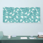 Elegant bloemmotief - Blauwgroen & wit Botanisch Spandoek (Beurs)