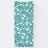 Elegant bloemmotief - Blauwgroen & wit Botanisch Spandoek (Verticaal)