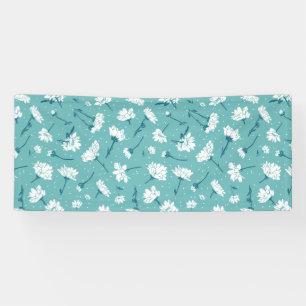 Elegant bloemmotief - Blauwgroen & wit Botanisch Spandoek