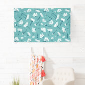 Elegant bloemmotief - Blauwgroen & wit Botanisch Spandoek (Insitu)