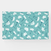 Elegant bloemmotief - Blauwgroen & wit Botanisch Spandoek (Horizontaal)