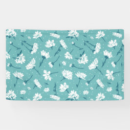 Elegant bloemmotief - Blauwgroen & wit Botanisch Spandoek