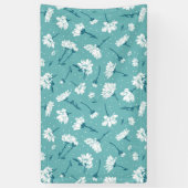 Elegant bloemmotief - Blauwgroen & wit Botanisch Spandoek (Verticaal)
