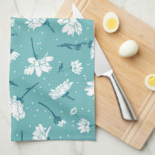 Elegant bloemmotief - Blauwgroen & wit Botanisch Theedoek (Quarter Fold)