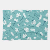 Elegant bloemmotief - Blauwgroen & wit Botanisch Theedoek (Horizontaal)