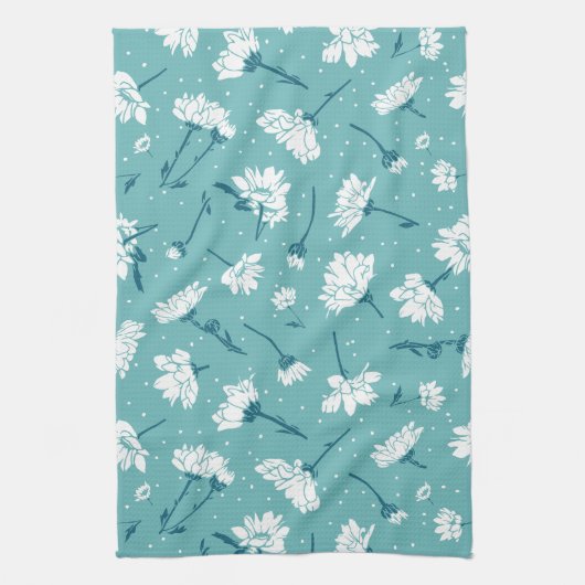 Elegant bloemmotief - Blauwgroen & wit Botanisch Theedoek (Verticaal)