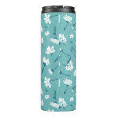 Elegant bloemmotief - Blauwgroen & wit Botanisch Thermosbeker (Achterkant)