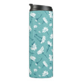 Elegant bloemmotief - Blauwgroen & wit Botanisch Thermosbeker (Geroteerd rechts)