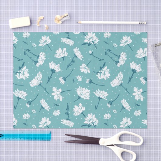 Elegant bloemmotief - Blauwgroen & wit Botanisch Tissuepapier (Craft)