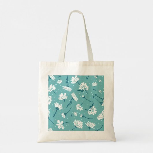 Elegant bloemmotief - Blauwgroen & wit Botanisch Tote Bag (Achterkant)